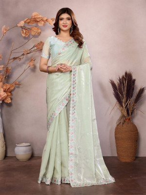 NEGRONI Floral Print Daily Wear Cotton Silk Saree(Light Green)