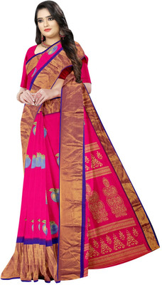 AVM SILK MILLS Printed Dharmavaram Chiffon Saree(Magenta)