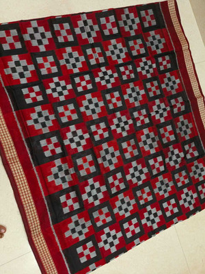 ETHNIC ODISHA HANDLOOM Printed Sambalpuri Pure Cotton Saree(Black)