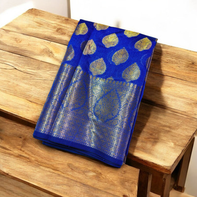 Grihasta Woven Kanjivaram Silk Blend Saree(Blue)