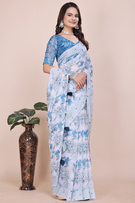 K 5 FASHION Digital Print, Self Design Bollywood Georgette Saree(Blue)