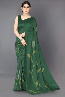 MIRCHI FASHION Printed, Floral Print Bollywood Silk Blend Saree(Dark Green, Green)