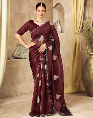 Samah Woven, Embellished, Self Design Bollywood Silk Blend, Jimmy choo Saree(Maroon)