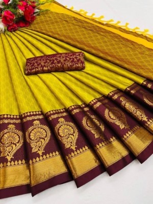 Bombey Velvat Fab Printed Daily Wear Cotton Silk Saree(Mustard)