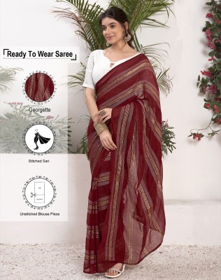 SIRIL Dyed, Embellished Daily Wear Georgette Saree(Maroon, Gold, White)