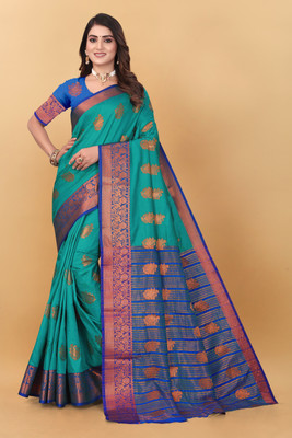 SHREE NATH CREATION Woven, Self Design Banarasi Cotton Silk, Cotton Blend Saree(Light Green)