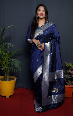 sarjan creation Self Design Paithani Jacquard Saree(Dark Blue)