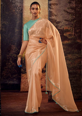 Silk Aura Creation Embellished Bollywood Art Silk Saree(Orange, Blue)
