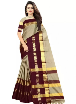 MORTAL TEXTILE GBASA Animal Print Assam Silk Cotton Silk Saree(Brown)