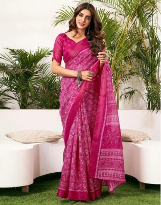 Vragi Printed Bollywood Art Silk, Silk Blend Saree(Pink)