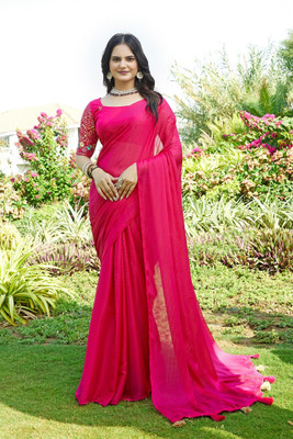 K 5 FASHION Solid/Plain Bollywood Chiffon Saree(Maroon)