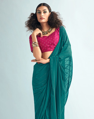 SIRIL Embellished Bollywood Georgette Saree(Blue)