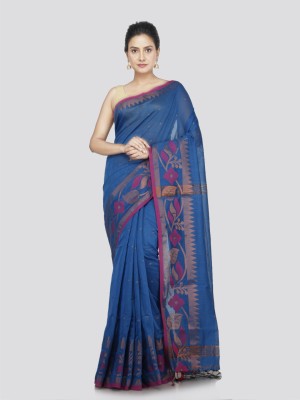 PinkLoom Woven Handloom Handloom Pure Cotton Saree(Blue)