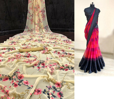 Sitanjali Floral Print Daily Wear Georgette Saree(Pack of 2, Yellow)