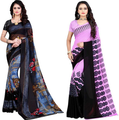 Leelavati Printed Daily Wear Georgette Saree(Pack of 2, Pink, Grey)