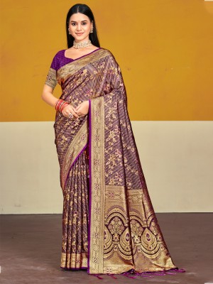 BUNAWAT Self Design Handloom Satin Saree(Magenta)