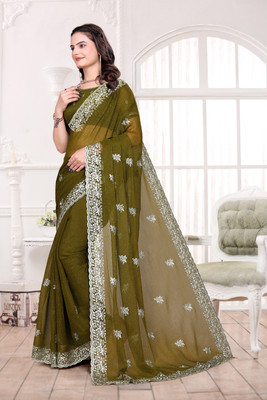 Mikhushop Embroidered Bollywood Silk Blend Saree(Light Green)