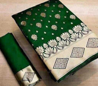 LEAFSY Self Design Banarasi Jacquard Saree(Green)