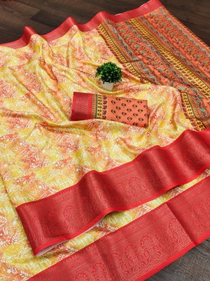 Shreenathji Export Digital Print Kanjivaram Silk Blend Saree(Red)