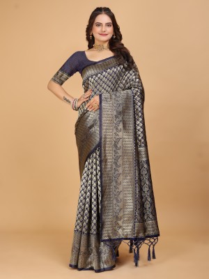 Tejal Creation Self Design Kanjivaram Pure Silk Saree(Blue)