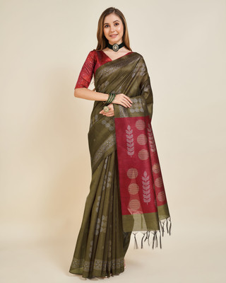 RekhaManiyar Digital Print Bollywood Cotton Silk Saree(Light Green)