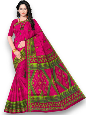 SHREEJI ENTERPRISE Printed Ikkat Pure Cotton Saree(Pink)