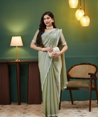 Samah Embellished, Embroidered Bollywood Jimmy choo, Chiffon Saree(Green)
