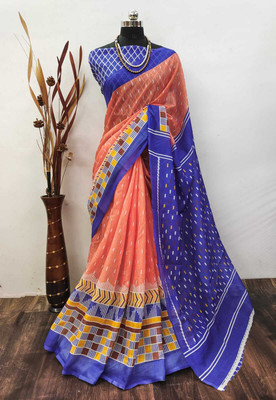 Mervadiya Self Design Bollywood Linen, Cotton Linen Saree(Orange)