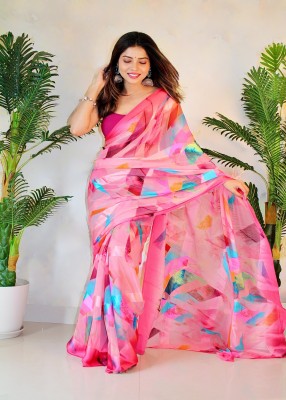 Sitanjali Printed Bollywood Georgette, Satin Saree(Pink)