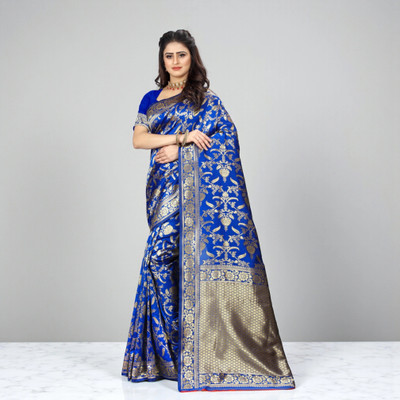 fFASHION Printed Banarasi Art Silk, Cotton Silk Saree(Blue)