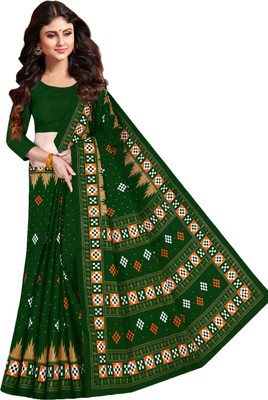 ARTFULTHREADS Printed, Digital Print Sambalpuri Pure Cotton Saree(Green)