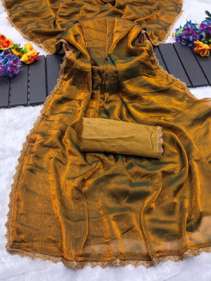 Anand Sarees Solid/Plain Bollywood Jimmy choo, Chiffon Saree(Gold, Silver)