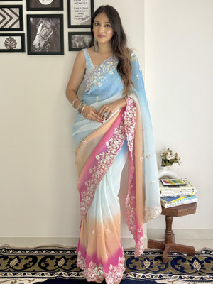 Divastri Embellished Bollywood Georgette Saree(Light Blue)