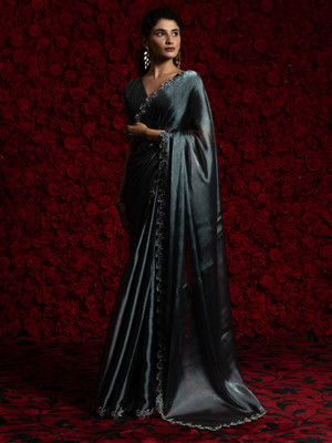 Sareemall Embellished Bollywood Tissue Saree(Grey)