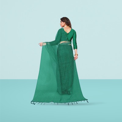 BHAGWATI ART Dyed Bollywood Net Saree(Green)