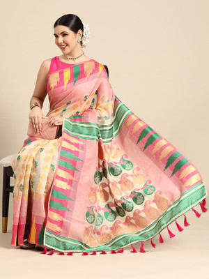 Divastri Woven Jamdani Pure Cotton Saree(Pink)
