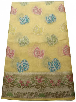 baba creation Woven, Floral Print, Paisley, Temple Border Banarasi Art Silk Saree(Yellow, Blue, Green, Pink, Red, Cream)