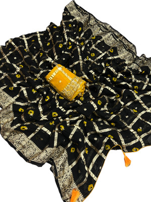 MSC TRENDLINE SAREES Checkered, Color Block, Printed, Woven Bandhani Viscose Rayon, Georgette Saree(Black)