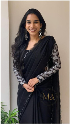 FORECAL Embroidered Bollywood Georgette Saree(Pack of 2, Black)