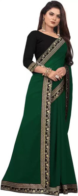 OKTAT Solid/Plain Banarasi Georgette Saree(Green)