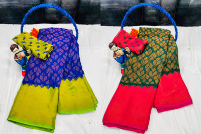 Sita Polka Print Maheshwari Brasso Saree(Pack of 2, Blue)