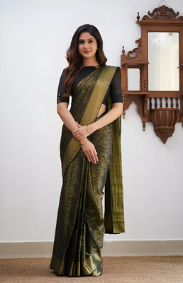 fosgen etp Self Design Kanjivaram Pure Silk Saree(Black)