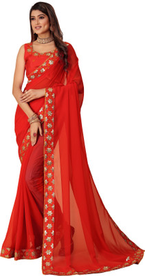 NAKSHCRETION Self Design Bollywood Georgette Saree(Red)