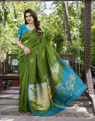YASHIKA Printed Daily Wear Cotton Silk Saree(Green)