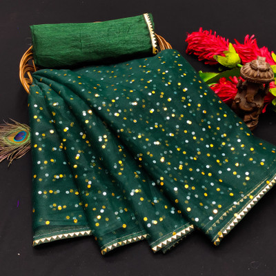 CHITRA FASHION Printed Bollywood Net Saree(Dark Green)