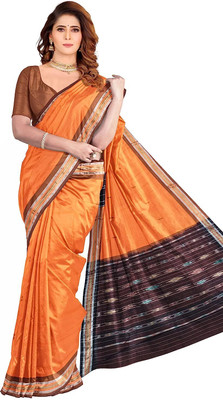 handloom paridhaan Dyed, Temple Border Handloom Pure Cotton Saree(Blue)
