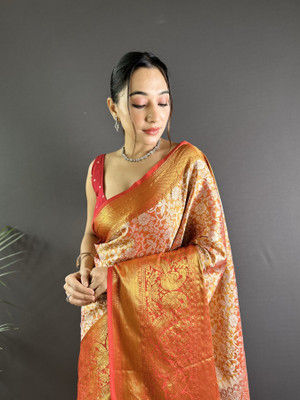 SHARDHA FASHION Woven, Embroidered, Embellished Banarasi Pure Silk Saree(Black, Yellow)