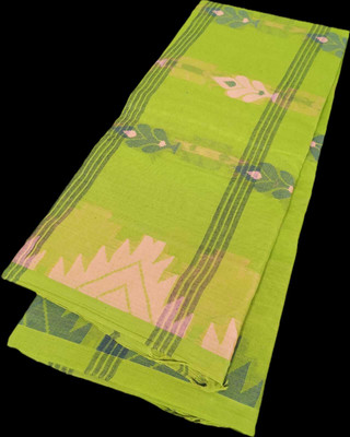 Balika bodhu Self Design Handloom Pure Cotton Saree(Green)