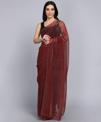 AKFABRICS Solid/Plain Bollywood Lycra Blend Saree(Maroon)