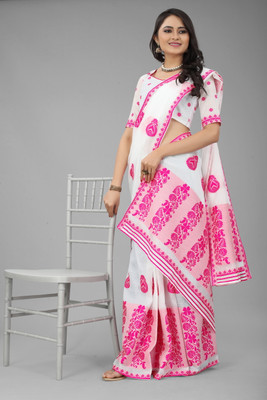 Canizzaro Woven Mekhela Chador Cotton Blend Saree(White)